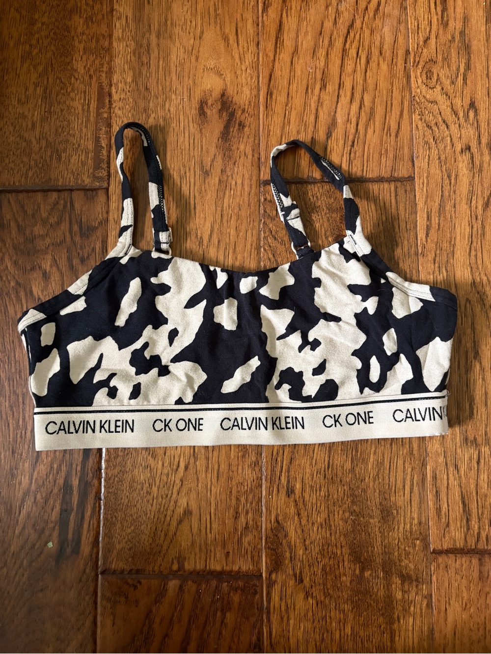 Calvin Klein Black & White Patterned Bralette - CK One Logo Band